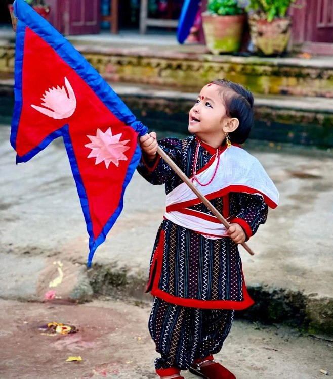 Newari dress with national flage
